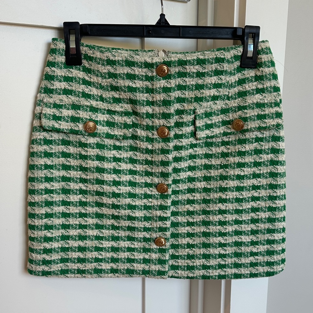 Aqua Green and Cream Plaid Mini Skirt